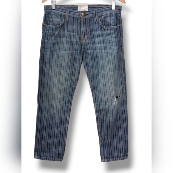 Current Elliot The Fling Indigo Pinstripe Destroyed Jeans - Picture 2 of 6